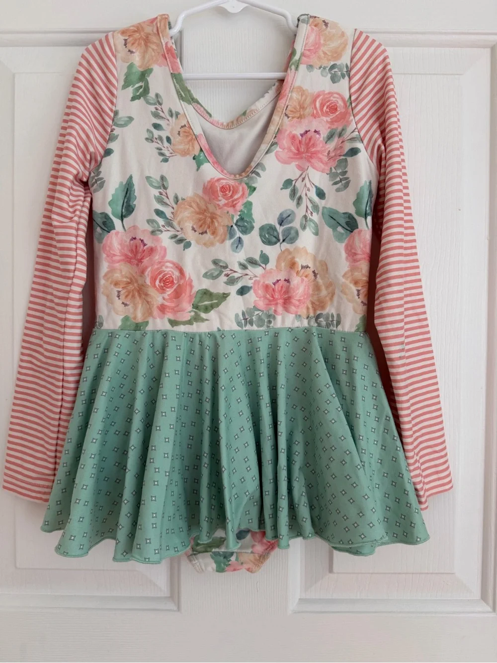 cheeky plum Floral & Striped Dance Costume in Pink, Green, Cream